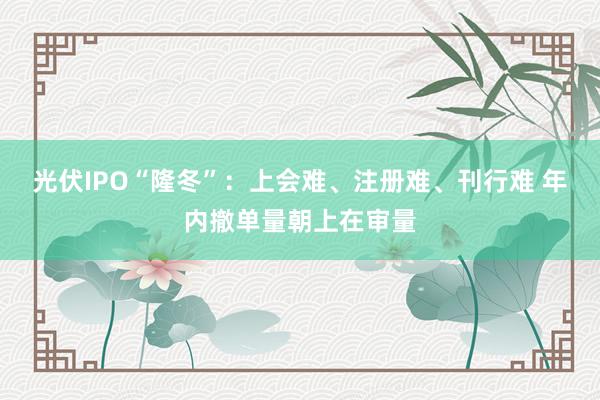 光伏IPO“隆冬”：上会难、注册难、刊行难 年内撤单量朝上在审量